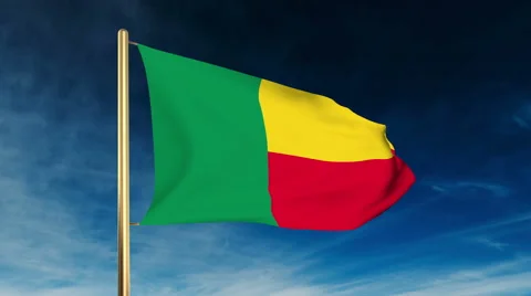Benin flag slider style. Waving in the wind with cloud background animation Stock Footage 48811896