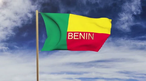 Benin flag with title waving in the wind. Looping sun rises style.  Animation Stock Footage 48812309