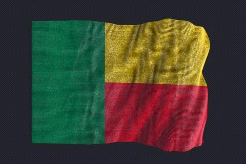 Benin flag vector. This modern wavy flag design is composed of illuminated .. イラスト素材