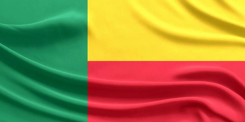 Benin Flag Waving in the Air Close Up Stock Illustration