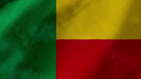 Benin flag waving background with real fabric texture Stockbeeldmateriaal 291600511