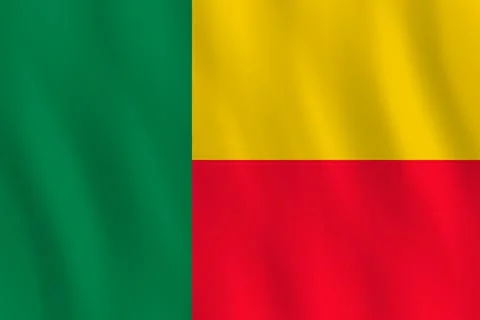 Benin flag with waving effect, official proportion. Stock Illustration