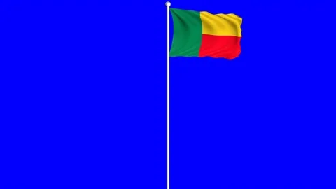 Benin Flag Waving Fluttering on Wind Loopable Green Blue Screen Matte Stock Footage 77582940