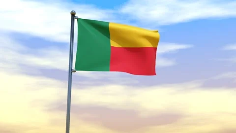Benin Flag waving in the high wind Stock Footage 153869428