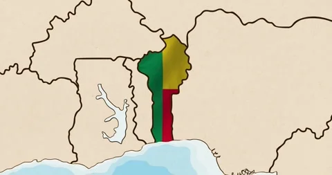 The benin flag waving inside the country on a world map Stock Footage 339033153