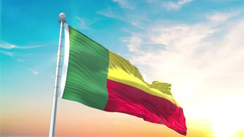 Benin flag Waving Realistic With Sky Stock Footage 296477681
