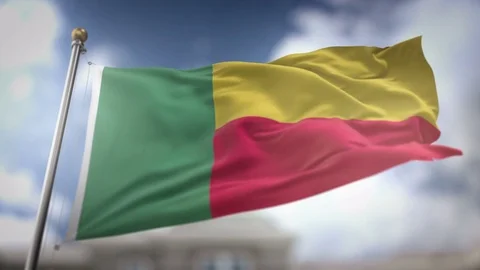 Benin Flag Waving Slow Motion 3D Rendering Blue Sky Background - Seamless L.. Stock Footage 74860896