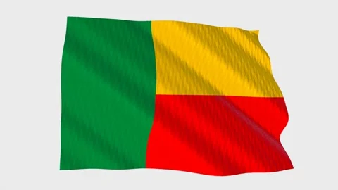 Benin flag waving in the wind on a grey background Видео 343215308