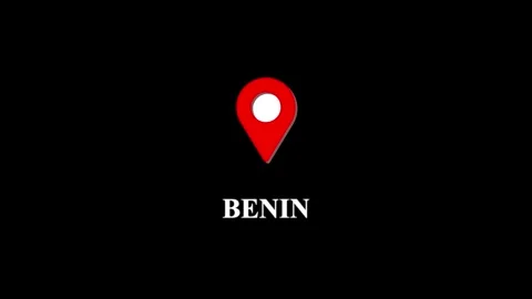Benin location map pin animation on black background, travel destination co.. 스톡 동영상 332453247