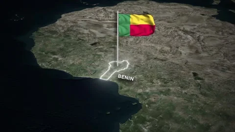 Benin Map Animation, Waving of Benin National Flag, Glowing Border on World Map 库存影片 334131847