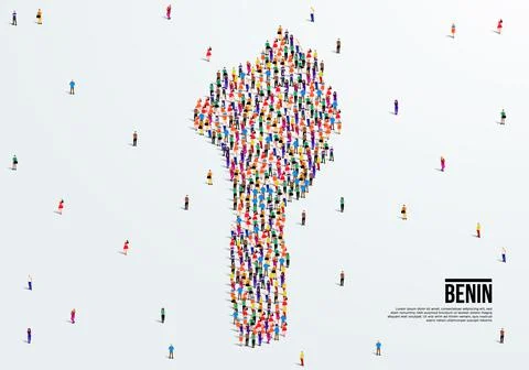 Benin Map. Large group of people form to create a shape of Benin Map. Stock Illustration