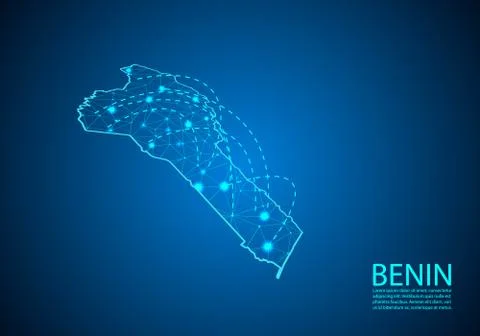 Benin map with nodes linked by lines. concept of global communication and bus Stock Illustration