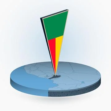 Benin map in round isometric style with triangular 3D flag of Benin Stock Illustration