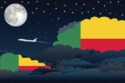 Benin Night Clouds Airplane Vector Illustration Stock Illustration