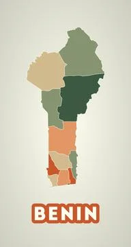 Benin poster in retro style. Map of the country with regions in autumn colo.. Stock Illustration