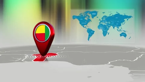 Benin World Map Pin Location Background Loop 4k Stock Footage 341771577