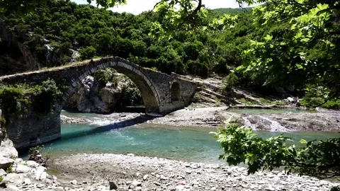 Benja Thermal Baths, Old bridge. Albania, Permet district Stock Footage 104357670