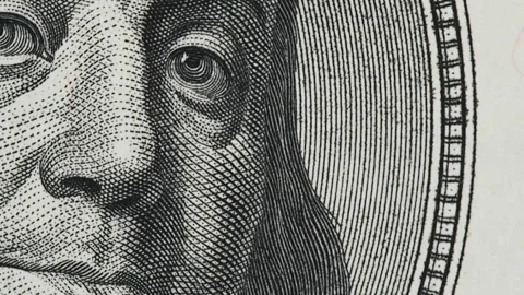 Benjamin Ben Franklin on old US 100 dollar bill slow rotating Stock Footage 101350870