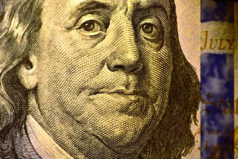 Benjamin Franklin and the Declaration of Independence on the 100 USD banknote Stock Photos