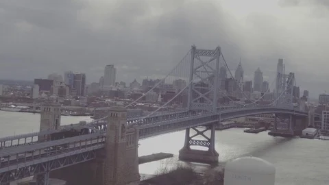 Benjamin Franklin Bridge - Camden NJ - Philadelphia PA 2 Stock Footage