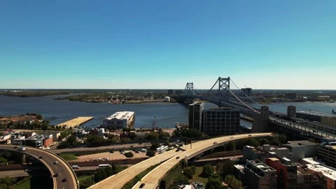 Benjamin Franklin Bridge Flyover Stock Footage 220455413