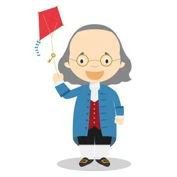Benjamin Franklin cartoon character. Vector Illustration. Kids History Collec Illustrazione stock