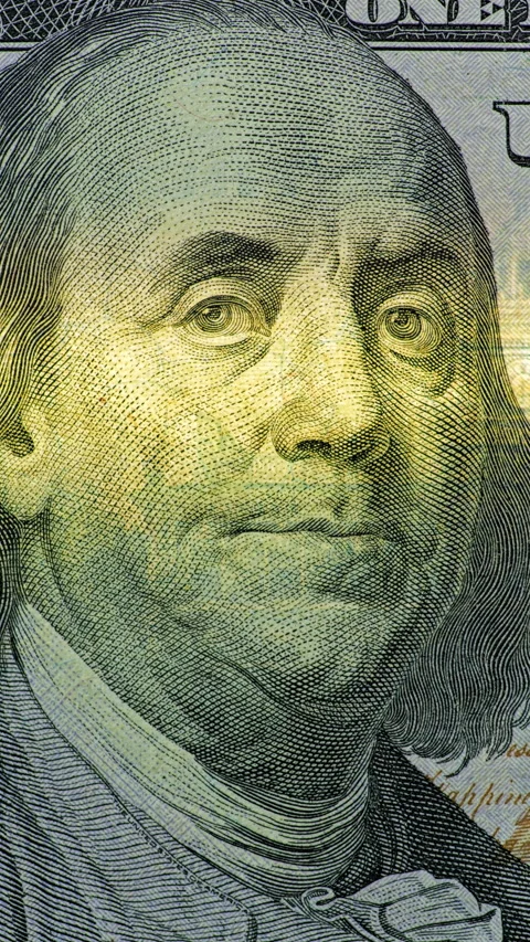 Benjamin Franklin dollar bill close up Stock Footage 345245811