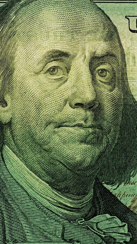 Benjamin Franklin dollar bill close up. Video stock 346465896