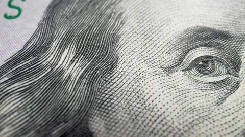 Benjamin Franklin Face On One Hundred Dollar Notes Macro Shot. 100 USA Dollars Stock Footage 158979844