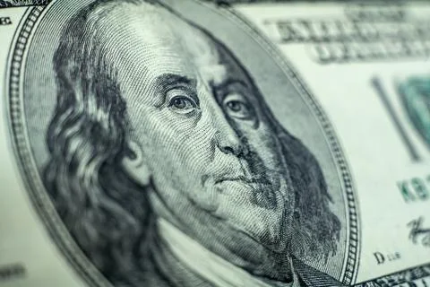 Benjamin Franklin face on us one hundred dollar bill macro, united states mon Stock Photos
