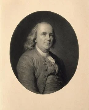 Benjamin Franklin. Lithograph (?) by E. Girardet after A. Scheffer after J... Stock Illustration