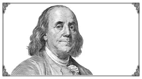 Benjamin Franklin portrait with frame on white background. Illustration