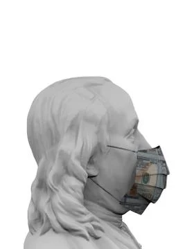 Benjamin Franklin Statue wearing a Face Mask made of 100 Dollar Bills Stock Illustration