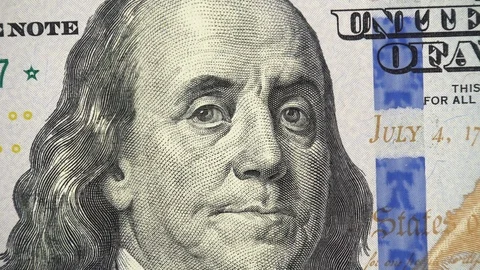 Benjamin Franklin on US 100 dollar bill 2013 rotating, money close up Stock Footage 99145540