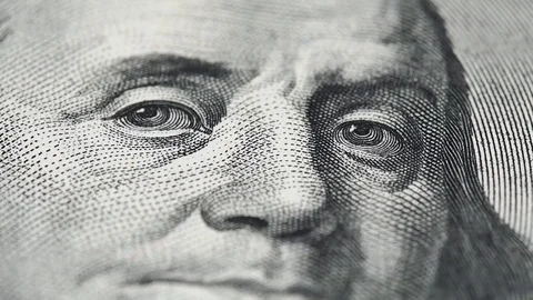Benjamin Franklin on US 100 dollar bill macro slow rotating Stock Footage 101978724