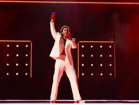 Benjamin Ingrosso performing a medley at Semifinal 1 of Eurovision 2024 Stock Photos