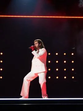 Benjamin Ingrosso performing a medley at Semifinal 1 of Eurovision 2024 Stock Photos