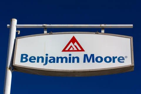 Benjamin Moore Paint Store Logo and Sign 스톡 사진