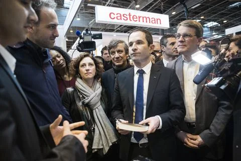 Benoit Hamon campaigns at 2017 Paris Book Fair, France - 25 Mar 2017 Stock Photos