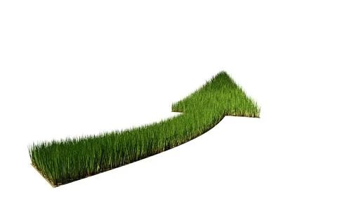 Bent up green grass arrow over white background, clean environment or develop Stock Illustration