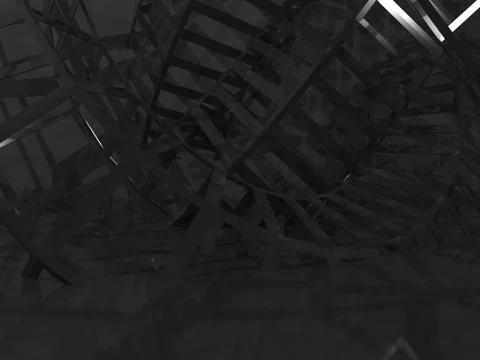 Bent wireframe structure in the dark. 3d render Illustrazione stock