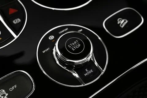 Bentley Bentayga Start Stop engine button in the center console Stock Photos