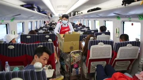 Bento boxes being sold on the  Puyuma Express Taiwan Video stock 155836014