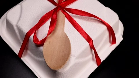 Bento cake, cupcake in a box with a spoon for a birthday present Stock Footage 232422928