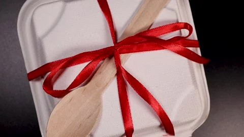 Bento cake, cupcake in a box with a spoon for a birthday present Stock Footage 232422958