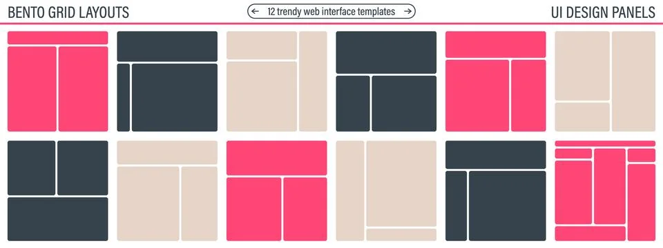 Bento grid collage templates. Rounded corner blocks for picture frames, inf.. Stock Illustration