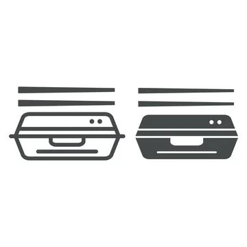 Bento line and solid icon, asian food concept, japanese lunchbox with chopsticks Stockillustratie