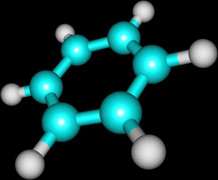 Benzene molecular structure on black background Stock Illustration