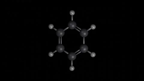 Benzene molecule rotating 3D model, 4K scientific visualization loop Vídeos de archivo 344701999