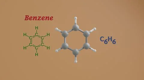 Benzene molecule structure 3D render illustration Stock Illustration